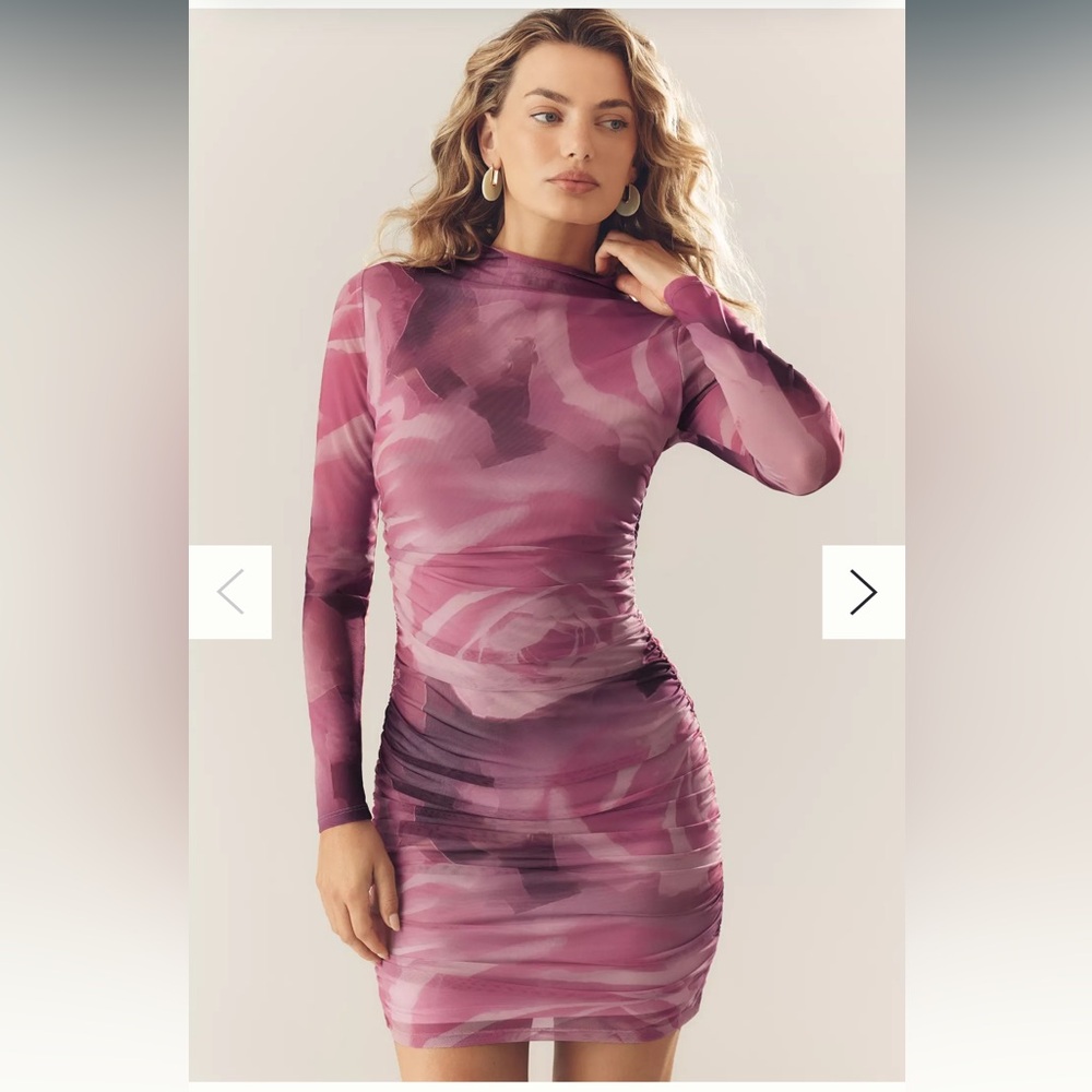 NWT The Maya Long-Sleeve Ruched Cowl-Neck Mini Dress size Small